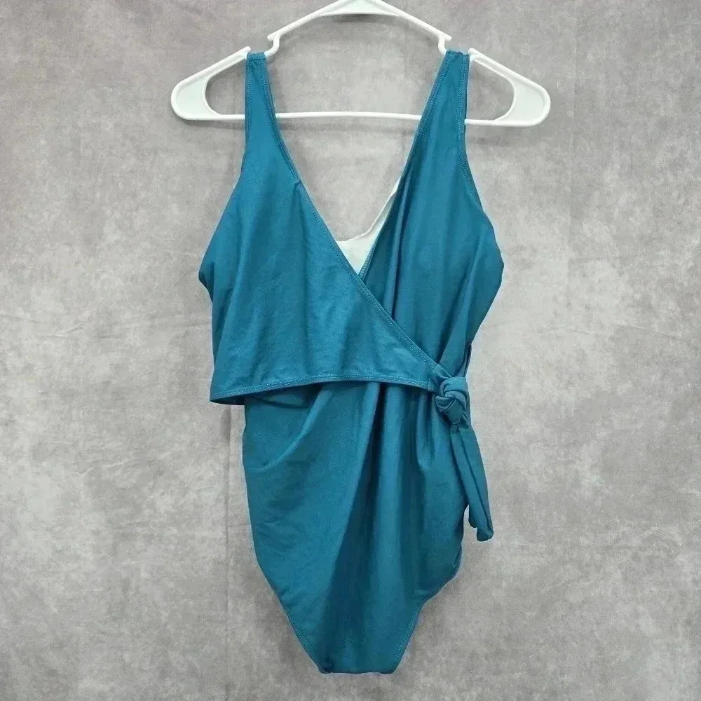 Green One‎ Piece Swimsuits Swimwear Wrap Style Medium